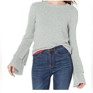 J.crew Mercantile Sweater Black Ruffle Tiered Bell Sleeves Wool Size XL Black